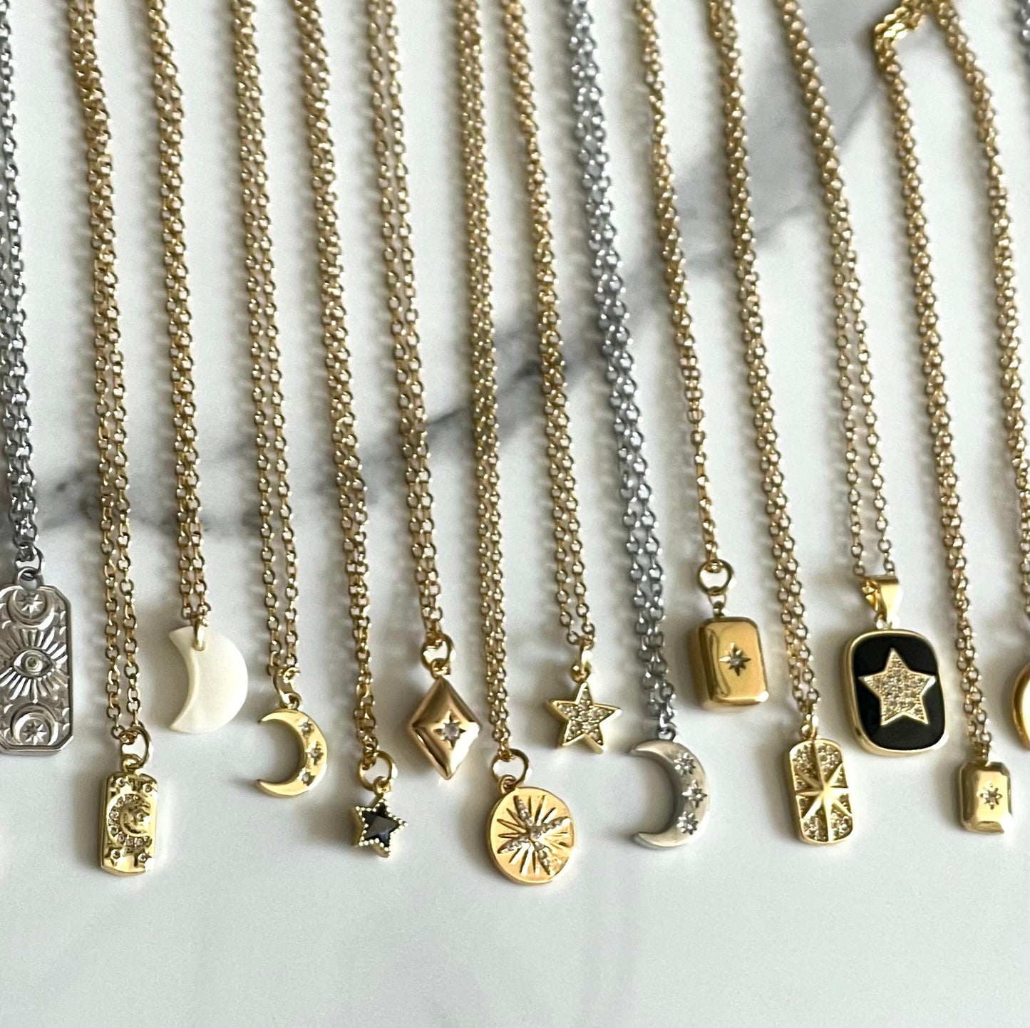 Moon & Star Gold Bar Charm Necklace