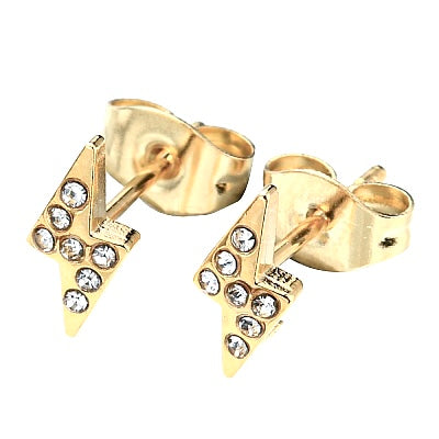 Gold Crystal Lightning Bolt Stud Earrings | You Are Electric