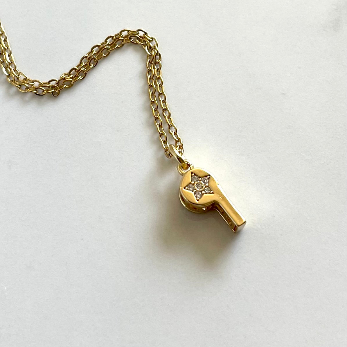 Whistle Coach Pave CZ Crystal Gold Necklace