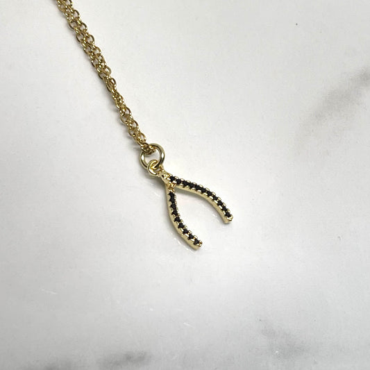 Black Pave Crystal Wishbone Necklace