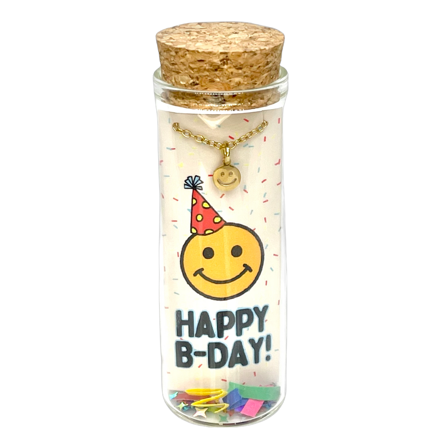 Happy Birthday Smile Face Gold Charm Necklace