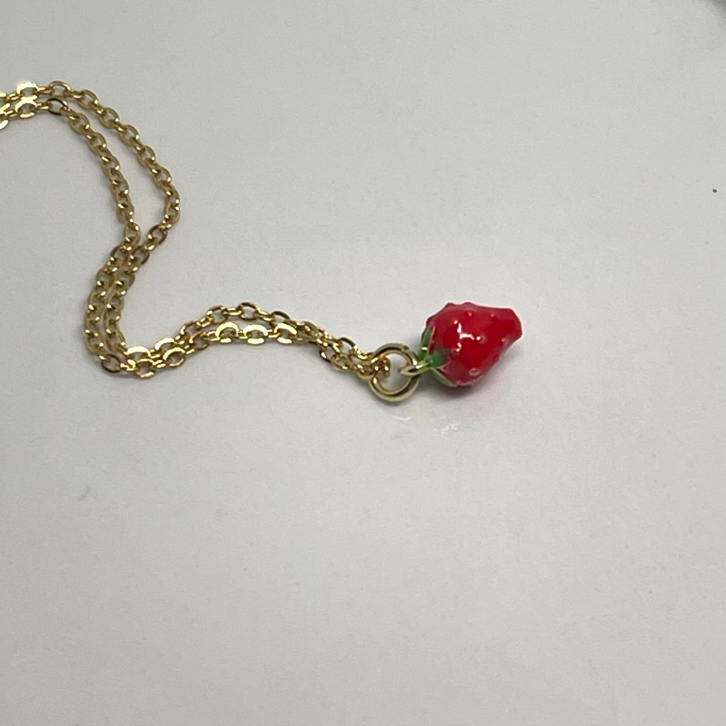 Strawberry Enamel Gold Charm Necklace