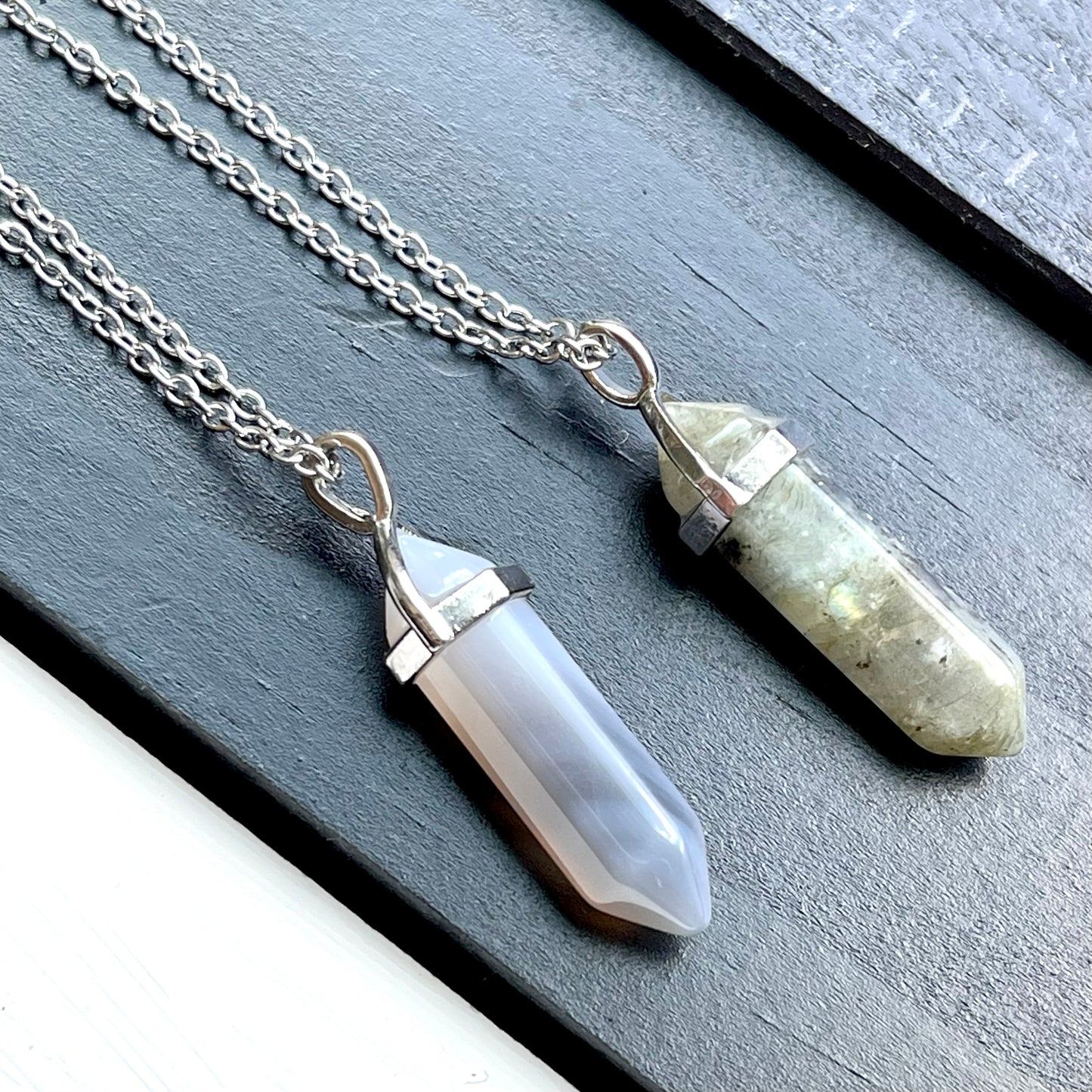 Natural Grey Agate Bullet Necklace