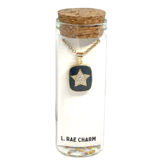 Black Star CZ Crystal Pave Charm Necklace