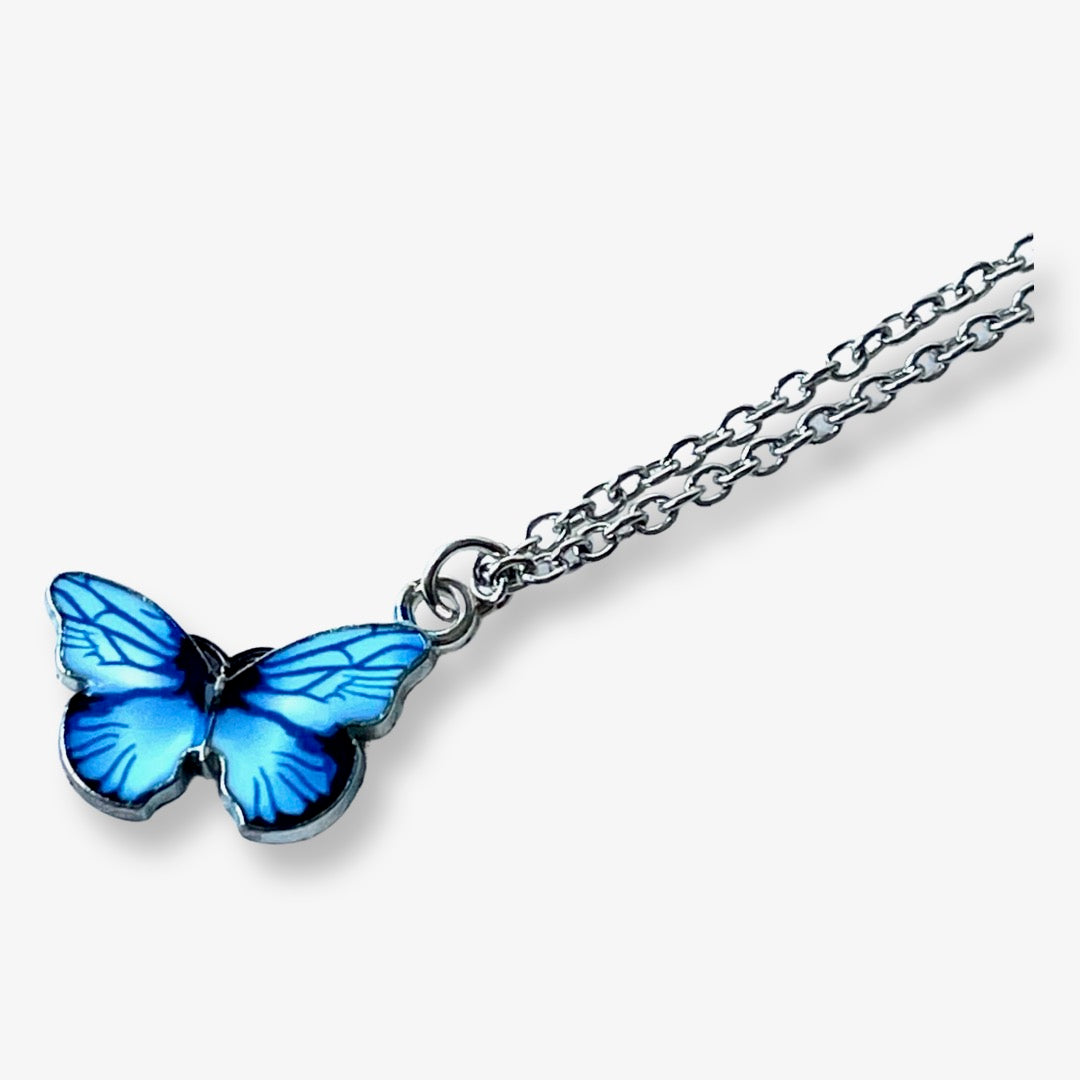 Blue Butterfly Charm Silver Necklace