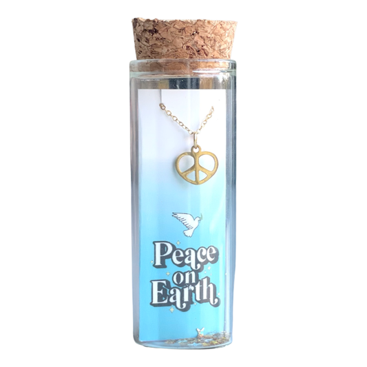 Heart Peace Sign Charm Necklace. Peace on Earth Christmas