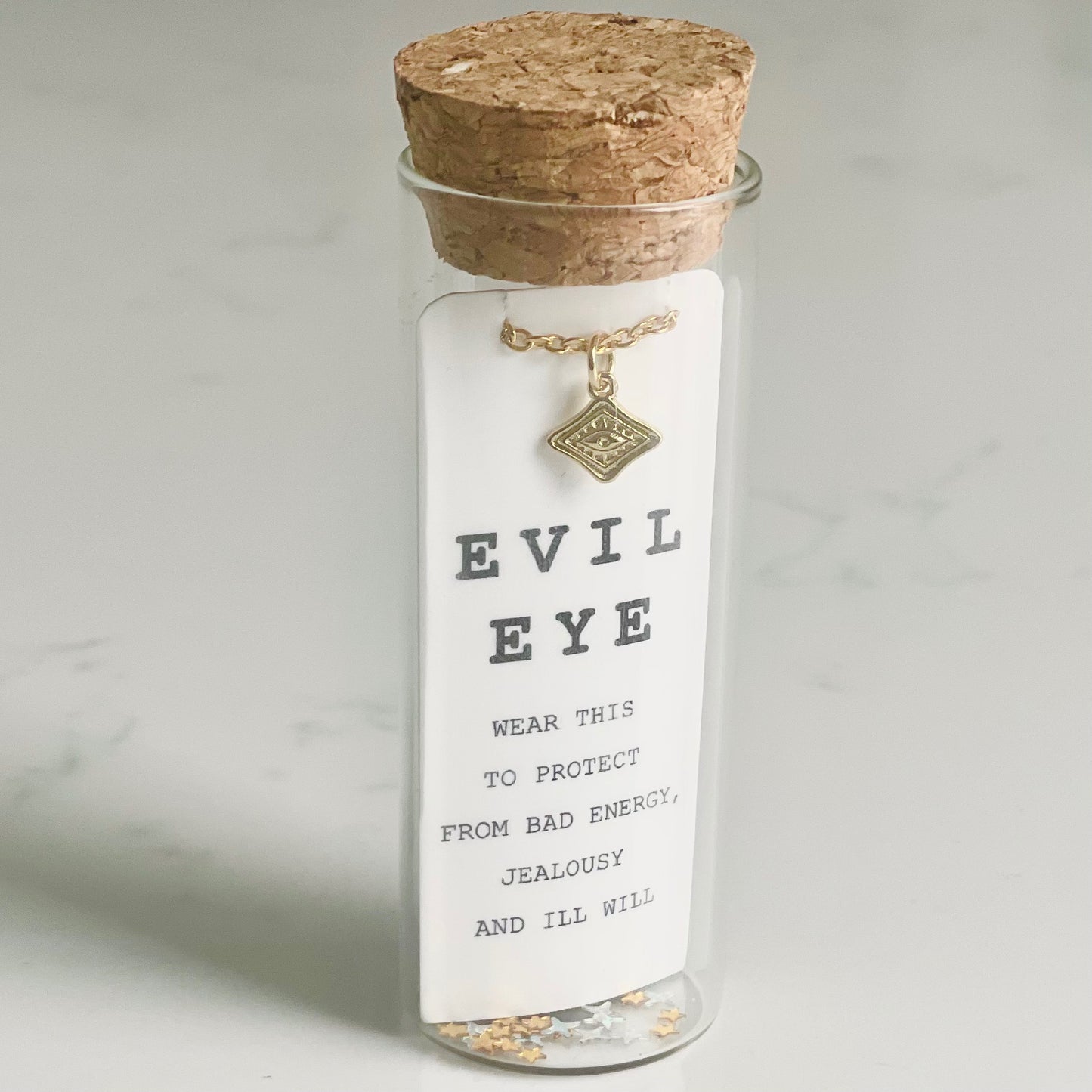 Evil Eye Gold Necklace . Layering Charm in Vial