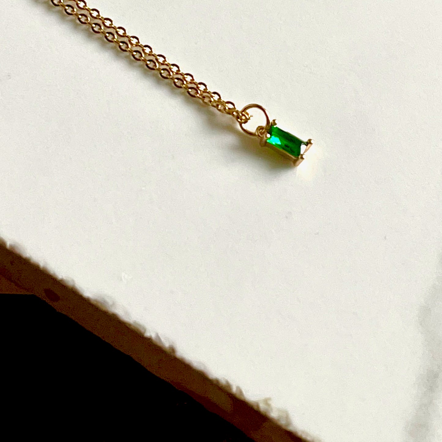 Green Emerald Crystal Charm Necklace. Glass Vial Display