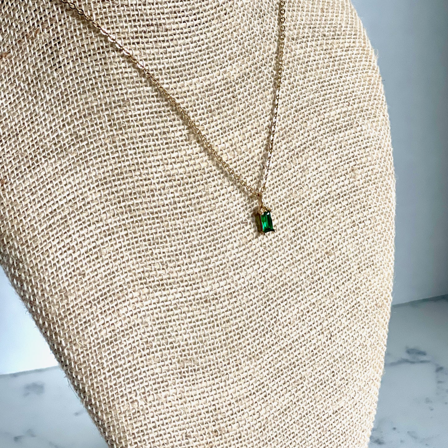 Green Emerald Crystal Charm Necklace. Glass Vial Display