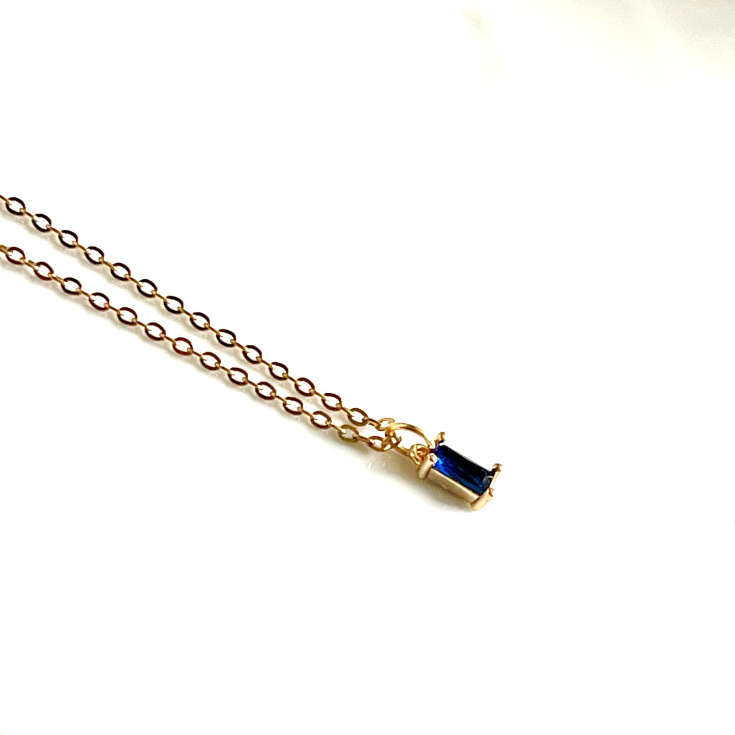 Blue Sapphire Crystal Charm Necklace. Glass Vial Display