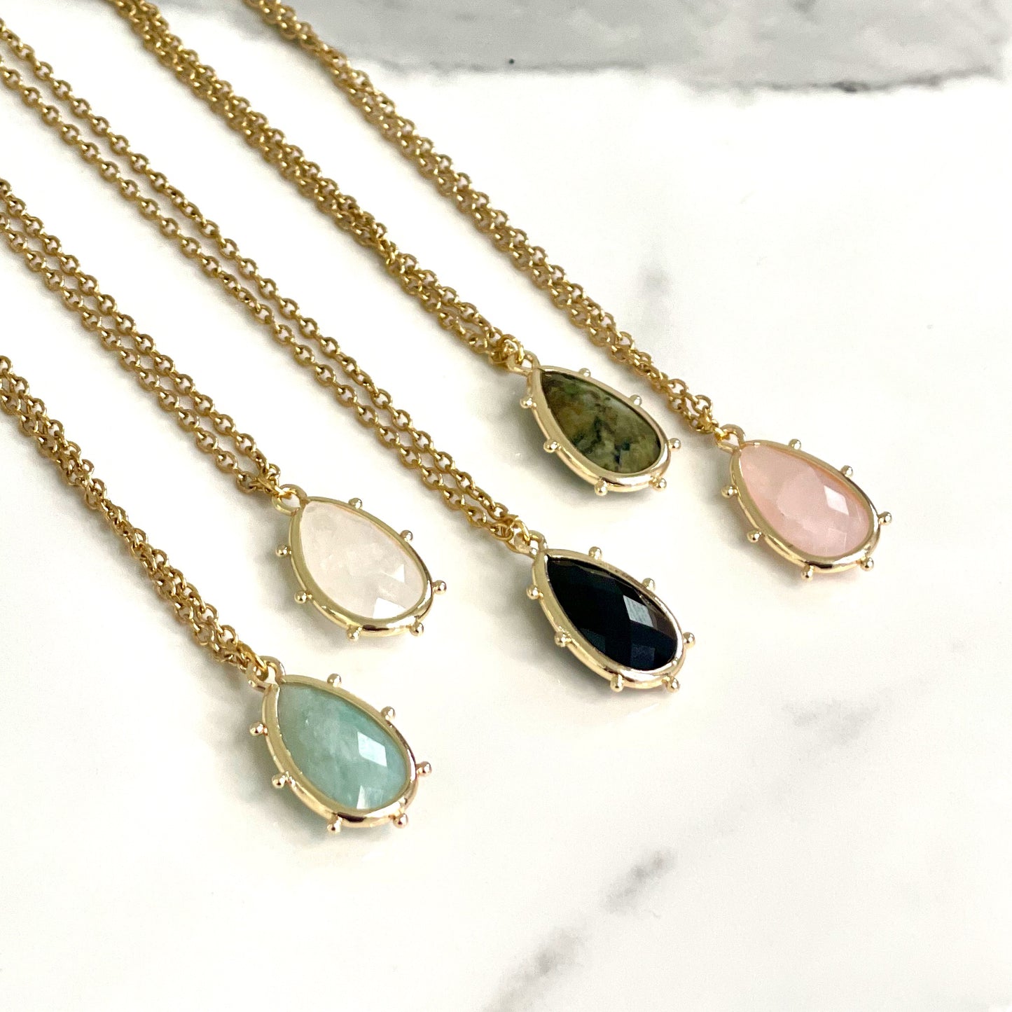 Gemstone Dot Necklace. Amazonite, Agate, Quartz, Pink Moonstone, Jasper