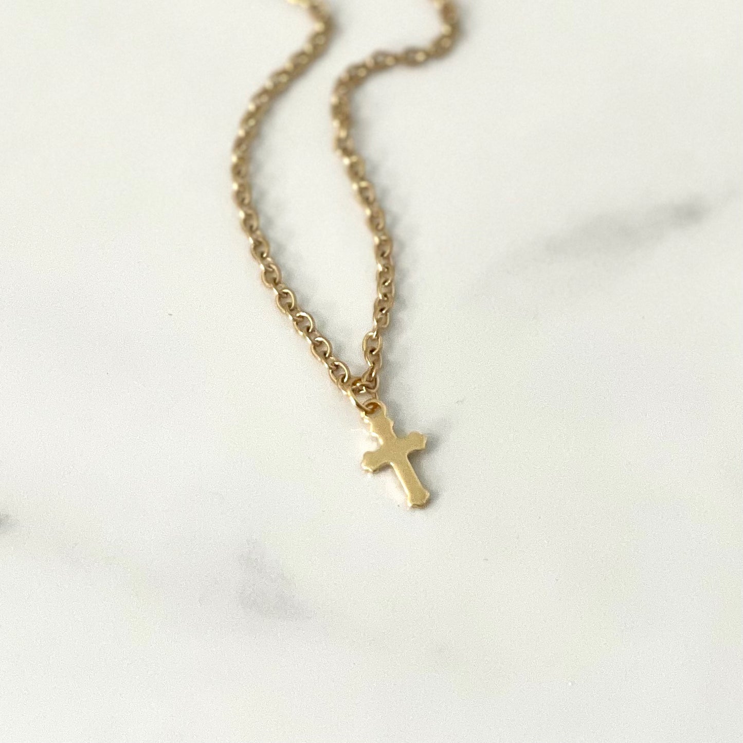 Tiny Gold Cross Necklace + Mustard Flower Seeds