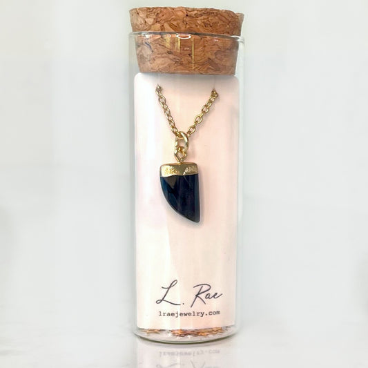 Black Agate Shark Tooth Waterproof Charm Necklace